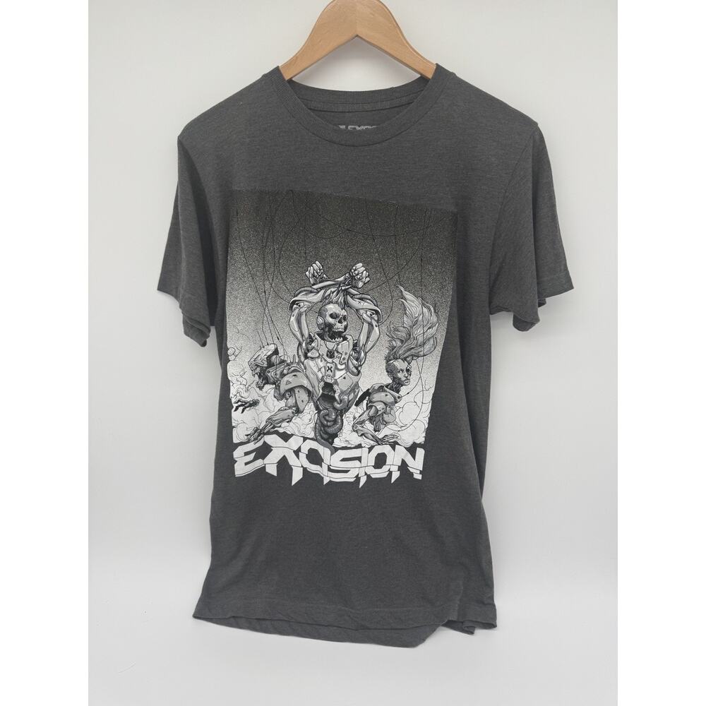 Excision Mens Band T Shirt Med. Robot Dinosaur Dubstep Electronica Concert Gray